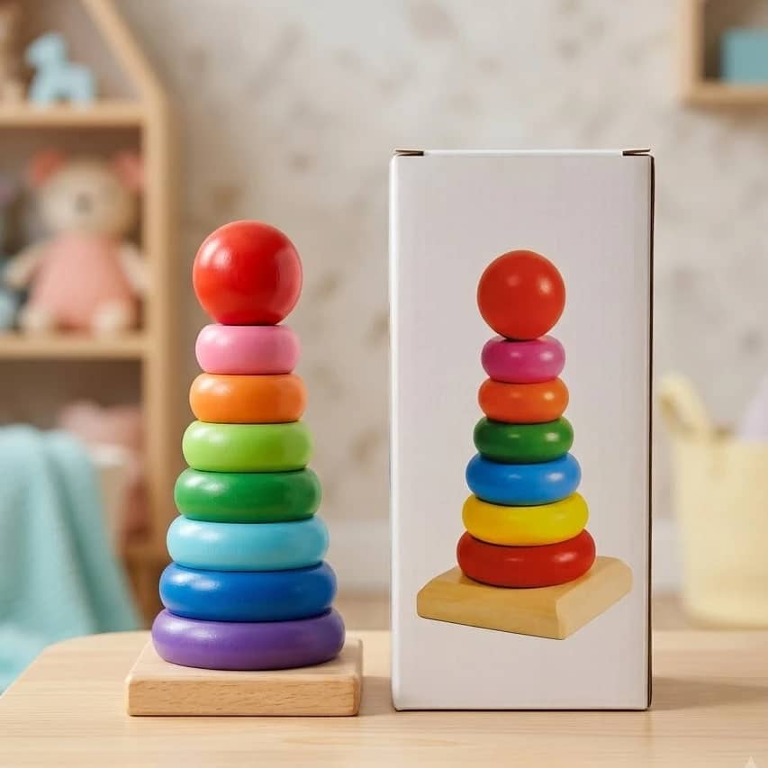 Wooden Rainbow Stacking Tower Toy