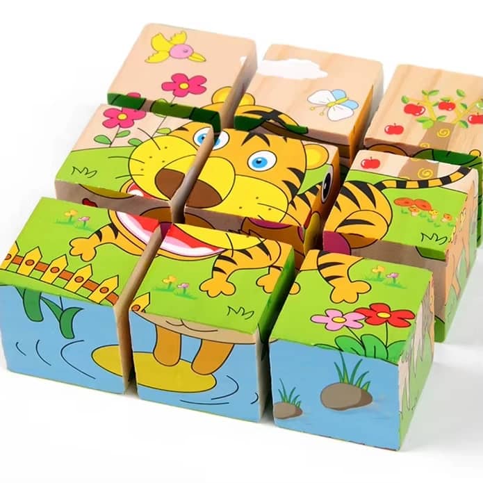 6-Sided Wooden Animal Puzzle Cube
