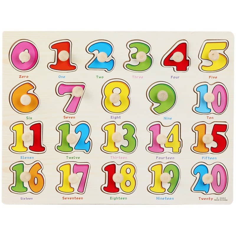 Kids Wooden 0-20 Numbers Knob Puzzle with Word Spelling