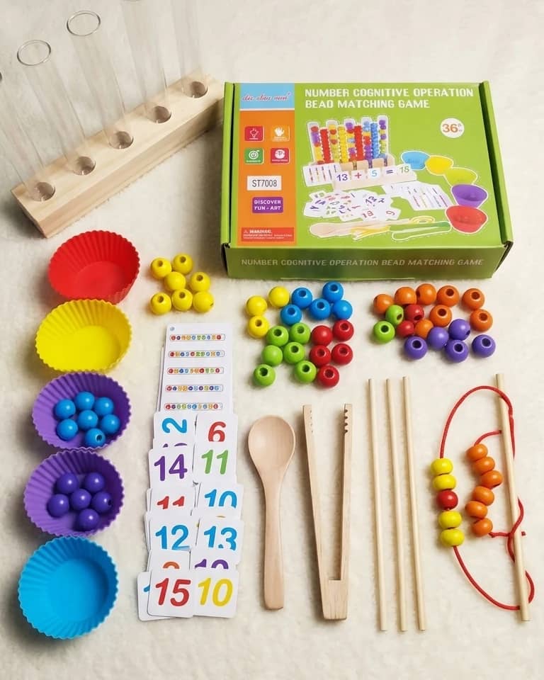 5-in-1 Wooden Counting Beads Set – Montessori Math & Color Sorting Toy