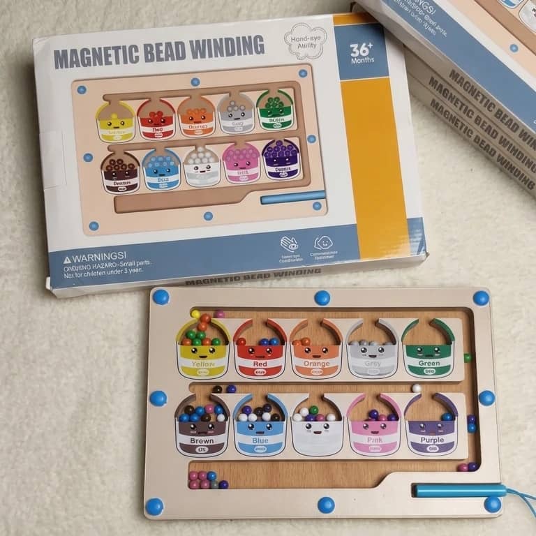 Magnetic Bead Winding Color Sorting Board – Wooden Magnetic Maze Toy