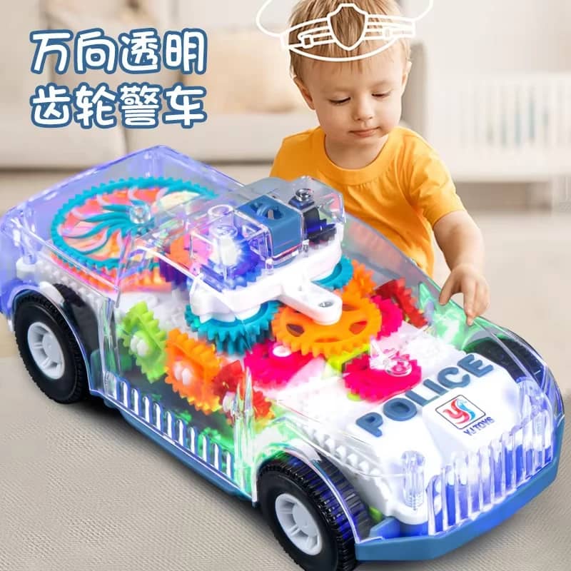 Transparent Gear Police Car Toy for Kids – Bump & Go Electric Car
