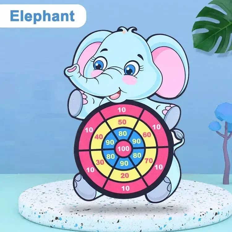 Elephant sticky ball dart board with numbered scoring rings