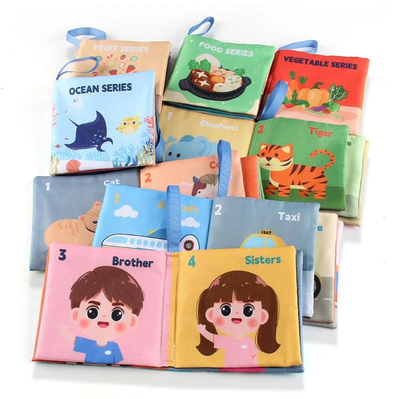 Set of soft cloth books - ocean, fruit, food, vegetable and family series