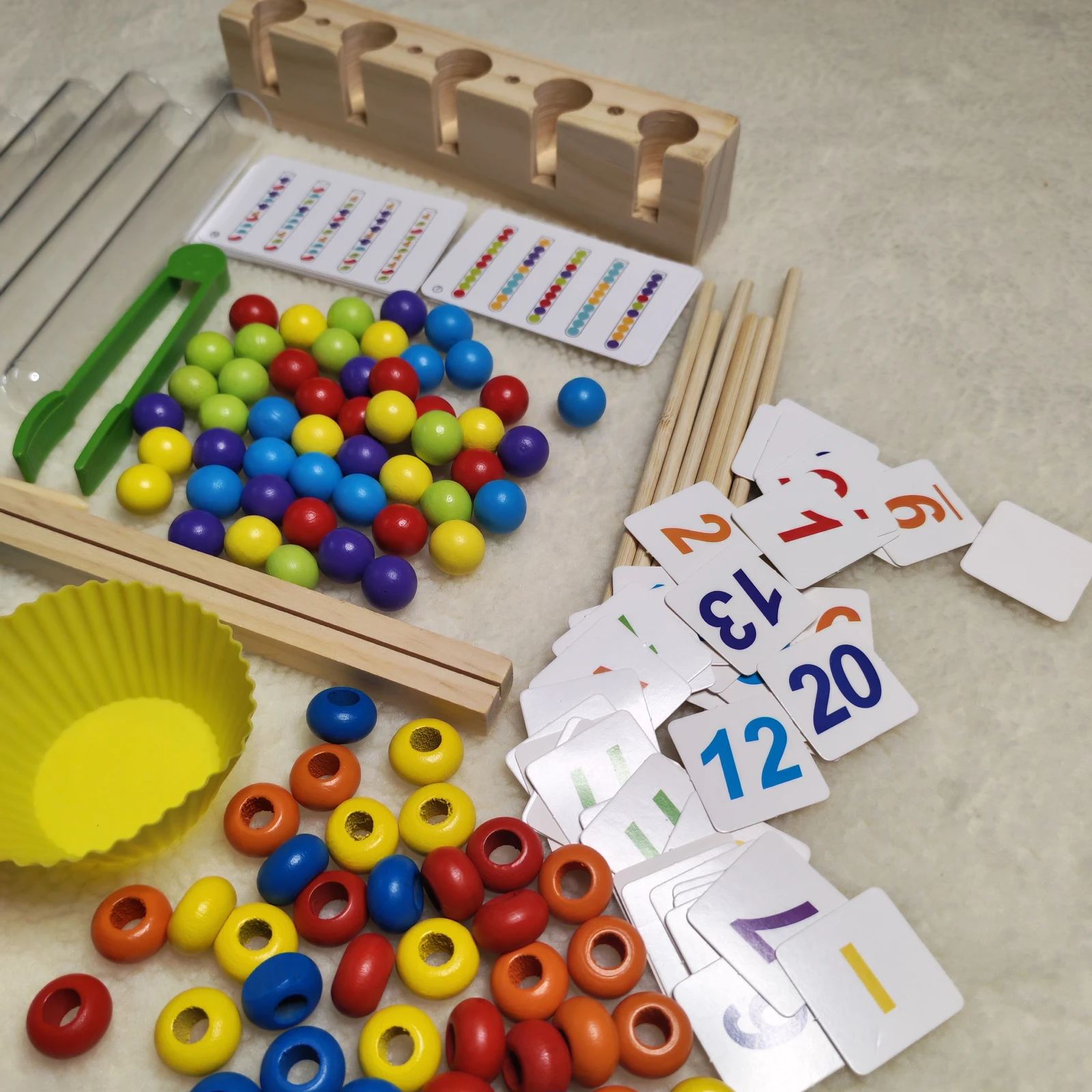 5-in-1 Wooden Counting Beads Set – Montessori Math & Color Sorting Toy