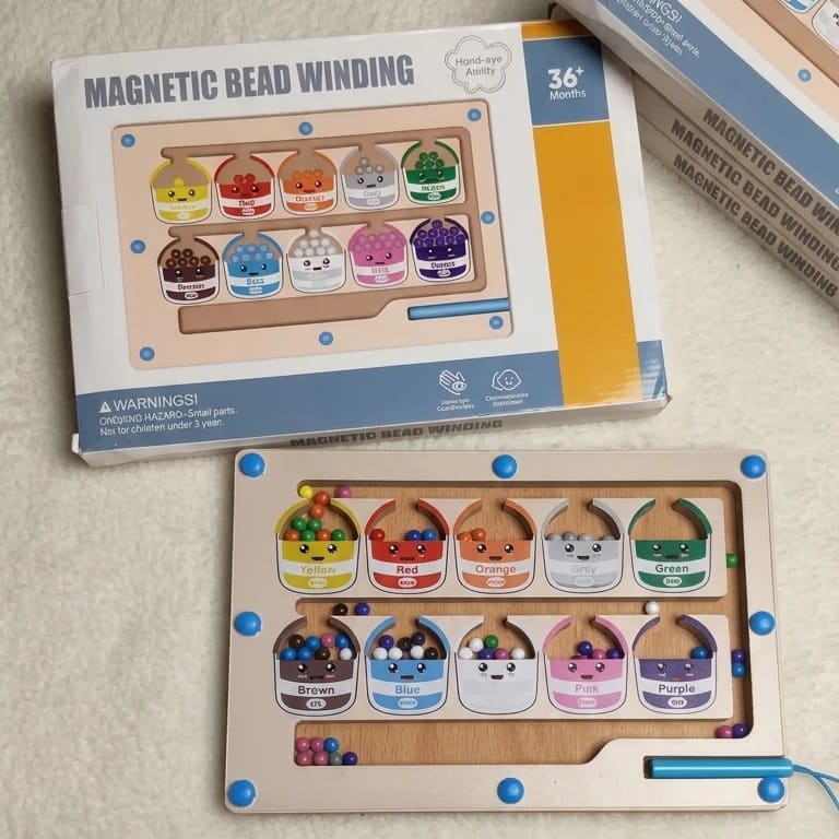 Magnetic Bead Winding Color Sorting Board – Wooden Magnetic Maze Toy