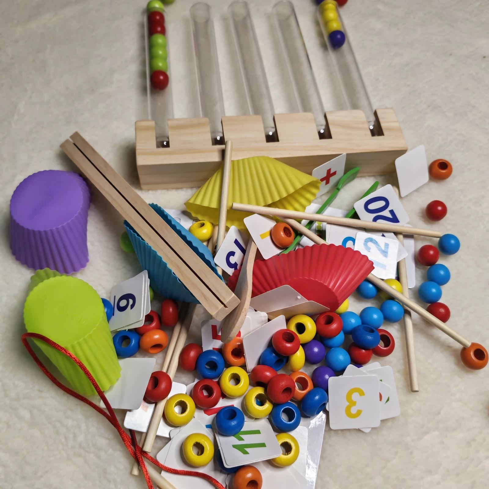 5-in-1 Wooden Counting Beads Set – Montessori Math & Color Sorting Toy