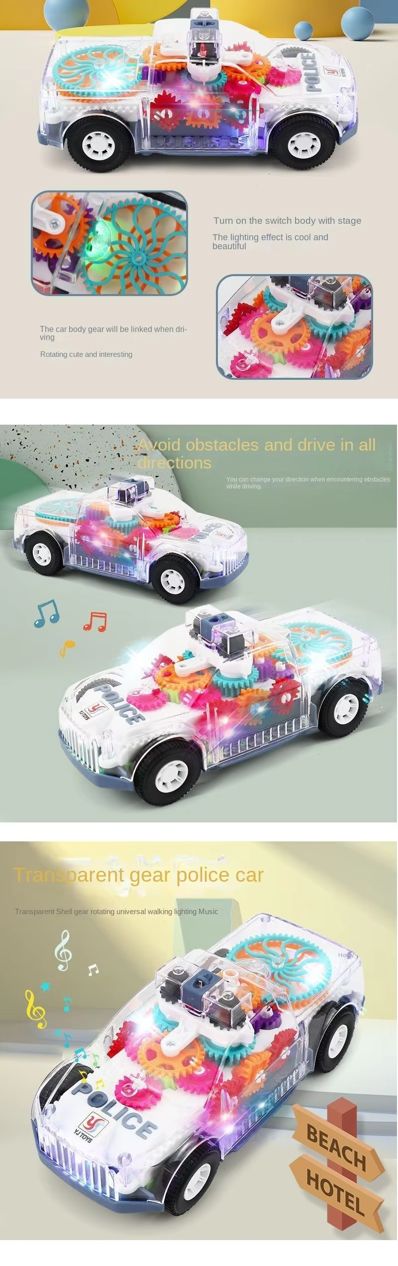 Transparent Gear Police Car Toy with Lights & Music | Buy Online in BD